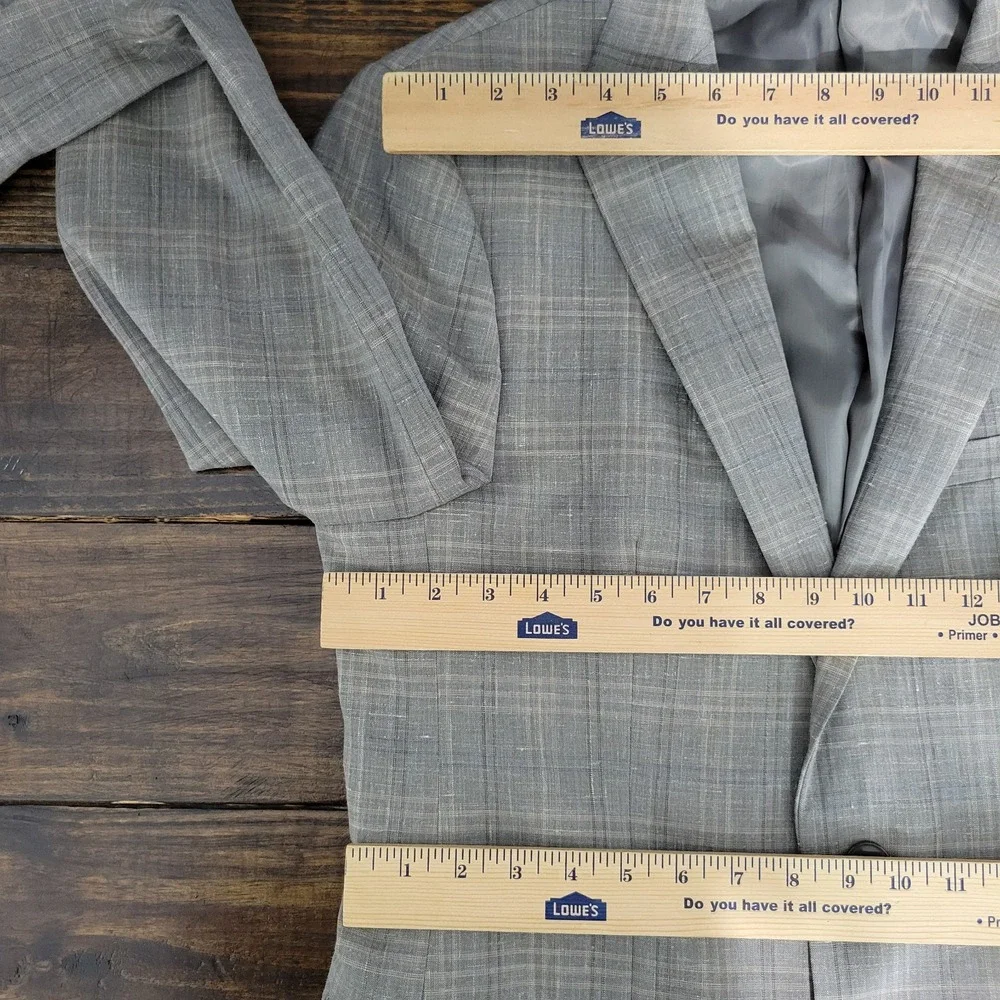 Calvin Klein Men's Sport Coat Blazer Gray Plaid Wool Linen Poly Extreme Slim 40R